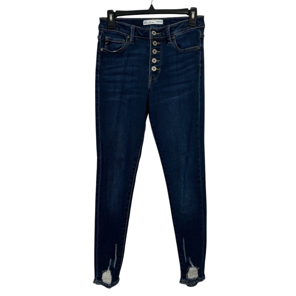 KanCan Jr Women’s Blue Jeans Sz 7/27 Button Fly Stretch Distress/Ripped/Torn